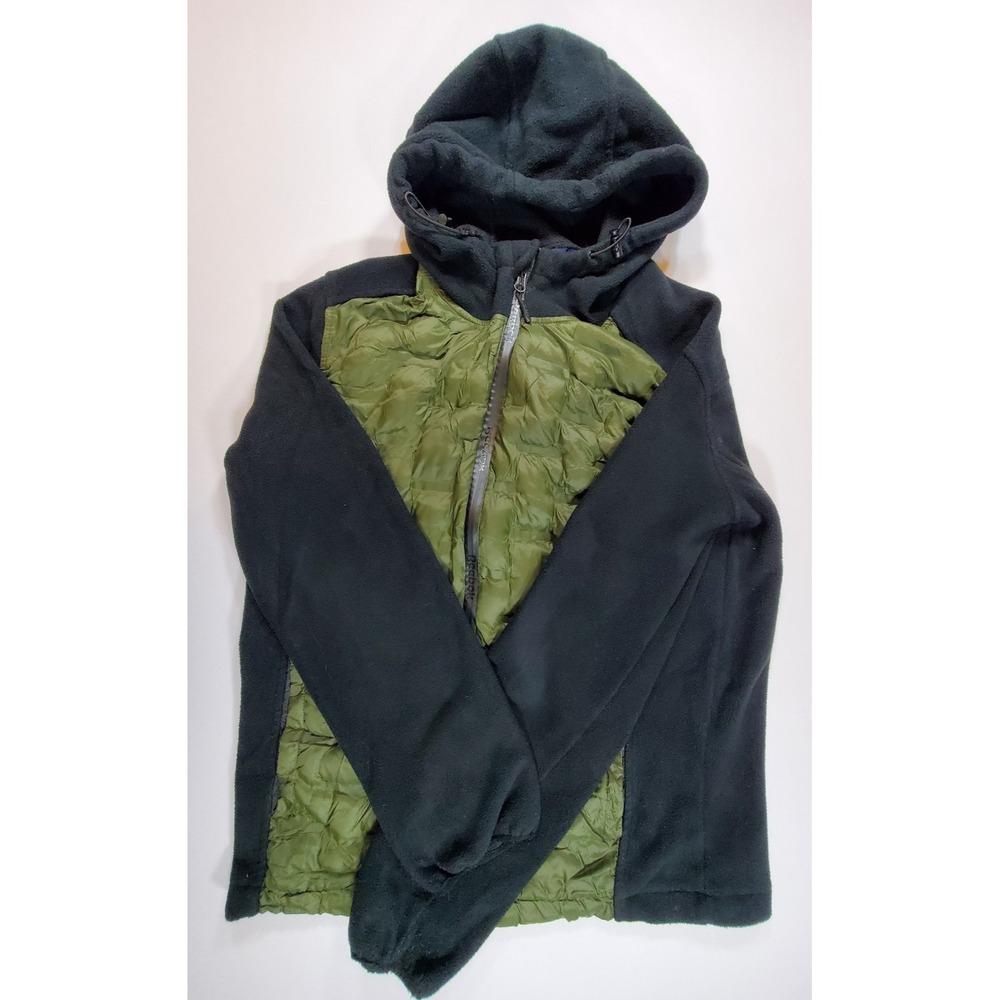 Reebok Mens M Hooded Fleece Jacket Black Green Full Zip Outdoor Hiking